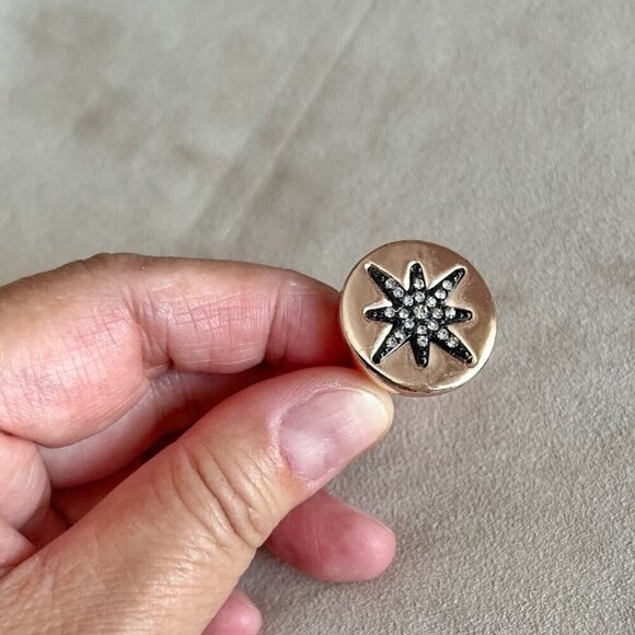 Rose Gold Pave 8 Point Starburst Stamp Fashion Costume Statement Ring - Picture 7 of 11